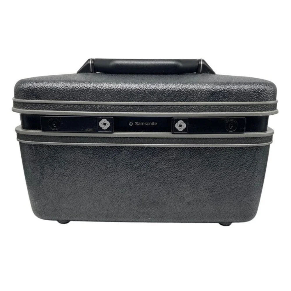 VTG Samsonite Train Case Charcoal Gray Hard Shell Vintage Cosmetics Mirror Key